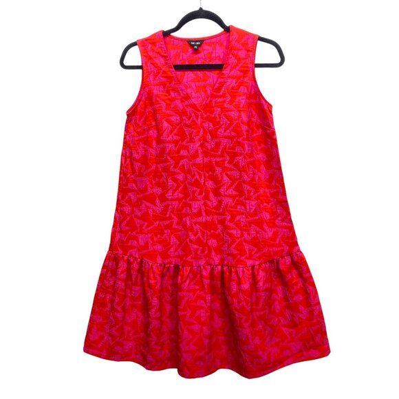 Saint & Sofia Victoria Festival Jacquard Shift Dress, Size 2, Red & Pink, Ruffle - Picture 2 of 11